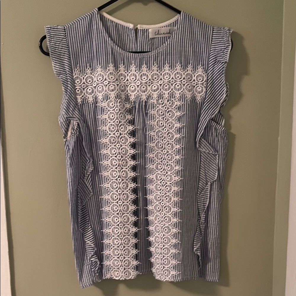 Anthropologie Navy and White Lace Accent Blouse